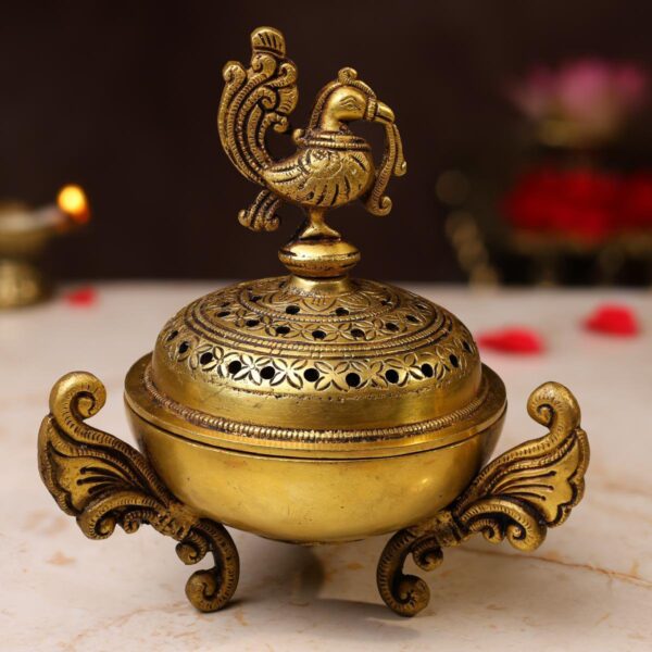 Brass Peacock Dhoop Dani – 7 Inches | Traditional Incense Burner & Decorative Piece