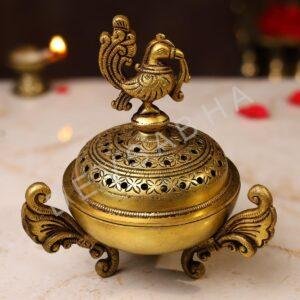 Brass Peacock Dhoop Dani – 7 Inches | Traditional Incense Burner & Decorative Piece