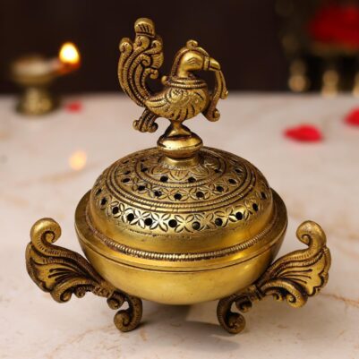 Brass Peacock Dhoop Dani – 7 Inches | Traditional Incense Burner & Decorative Piece