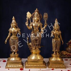 Brass Murugan with Devasena and Valli Idol – 23.5 Inches