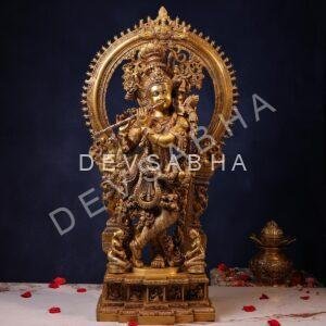 Large Size Brass Krishna Idol Playing Flute – 32 Inches | Divine & Majestic Statue