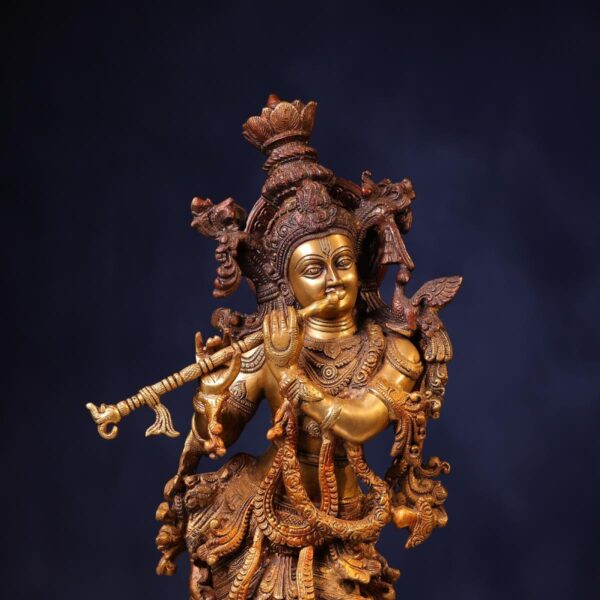 Brass Colourful Lord Krishna Murti – 29.5 Inches | Divine & Majestic Statue