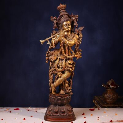 Brass Colourful Lord Krishna Murti – 29.5 Inches | Divine & Majestic Statue