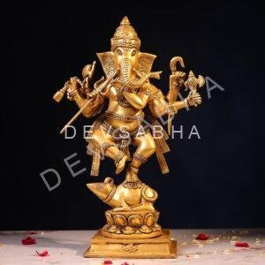 Brass Lord Ganesh Dancing on Mushak – 18.5 Inches