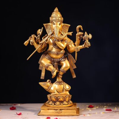 Brass Lord Ganesh Dancing on Mushak – 18.5 Inches