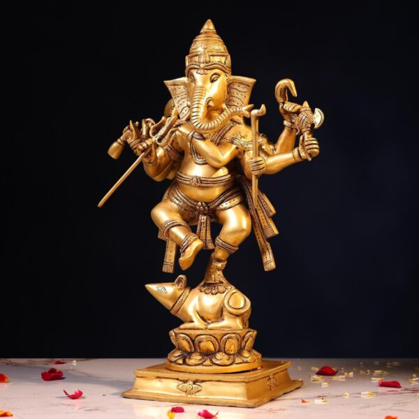 Brass Lord Ganesh Dancing on Mushak – 18.5 Inches