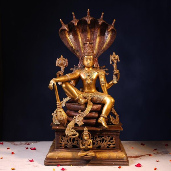 Brass Lord Vishnu Sitting on Sheshnag – 28 Inches