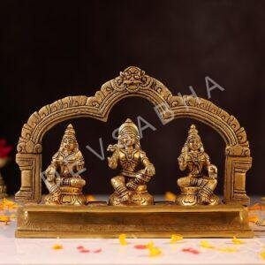 Brass Shasta Aiyanar with Poorna and Pushkala Idol – 8 Inches