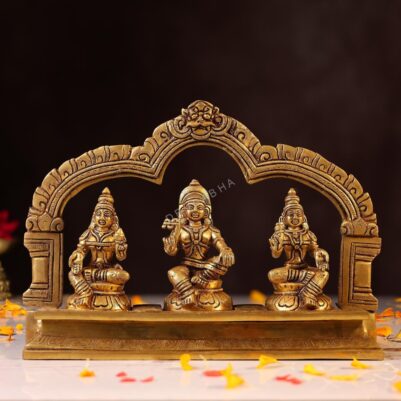 Brass Shasta Aiyanar with Poorna and Pushkala Idol – 8 Inches