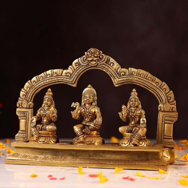 Brass Shasta Aiyanar with Poorna and Pushkala Idol – 8 Inches