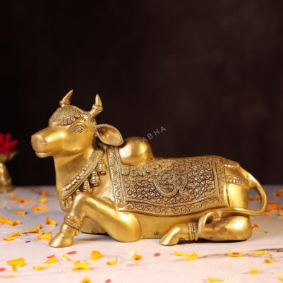 Brass Sitting Nandi Idol – 8 Inches