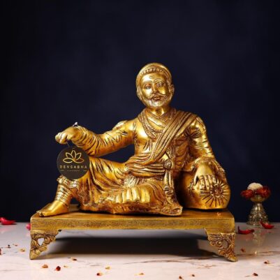 Brass Chhatrapati Shivaji Sitting on Sofa – 14.5 Inches