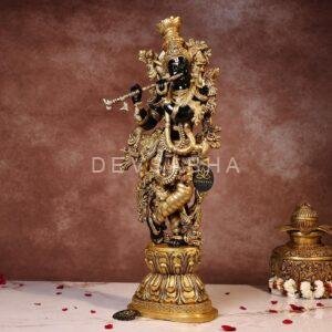 Super Fine Brass Black Colour Krishna Statue – 29.5 Inches