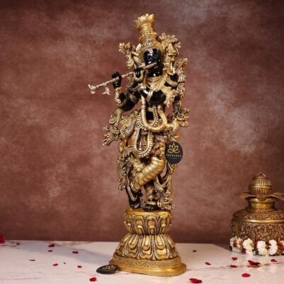 Super Fine Brass Black Colour Krishna Statue – 29.5 Inches