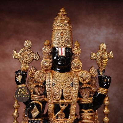 Super Fine Large Brass Black Colour Tirupati Balaji Idol – 39 Inches | Grand Divine Temple Statue