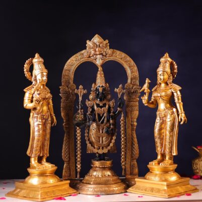 Brass Black Colour Tirupati Balaji Idol with Bhudevi & Sridevi – 25.8 Inches