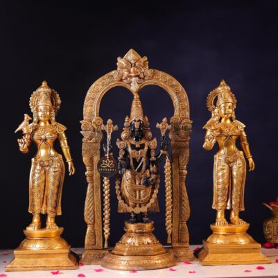 Brass Black Colour Tirupati Balaji Idol with Bhudevi & Sridevi – 25.8 Inches