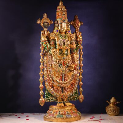Brass Large Size Tirupati Balaji Idol with Colourful Stone – 48 Inches