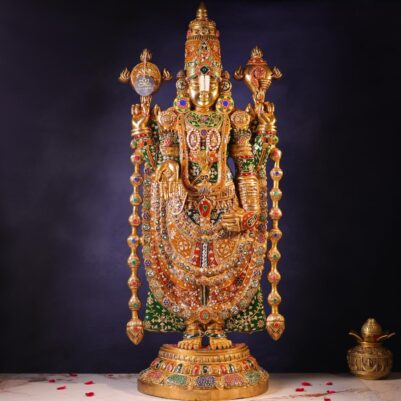 Brass Large Size Tirupati Balaji Idol with Colourful Stone – 48 Inches