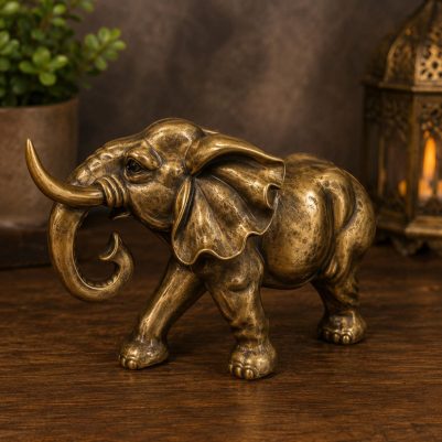Bronze polished elephant figurine on table