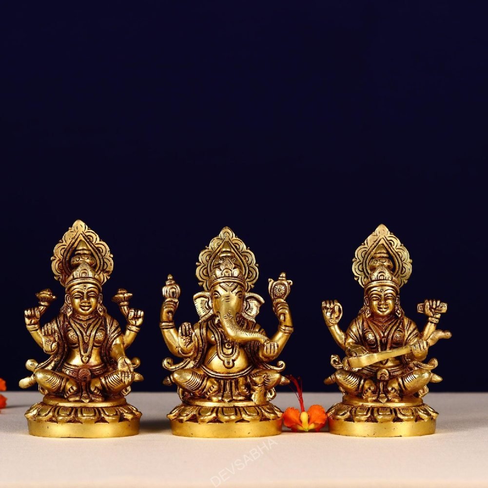 brass ganesha laxmi saraswati pair height 5.6 inch