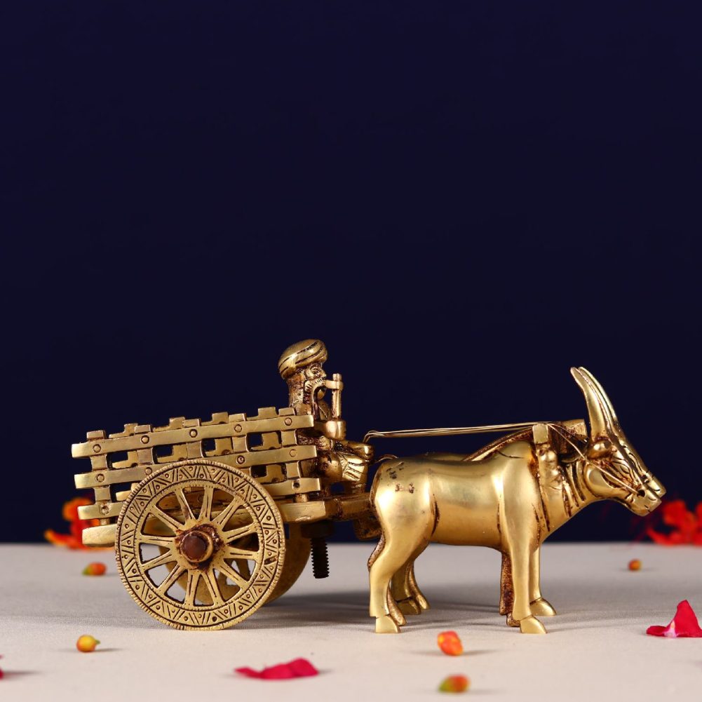 brass home decor bullock cart height 4.1 inch