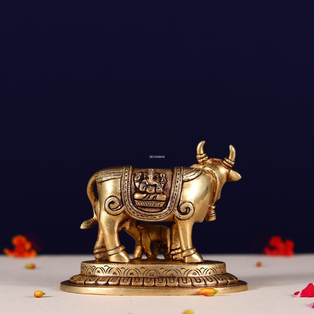 buy this Brass kamdhenu carving with ganesh laxmi - devsabha