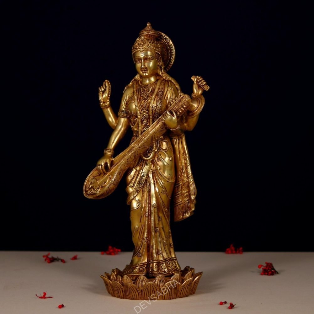 brass saraswati puja murti idol height 24 inches