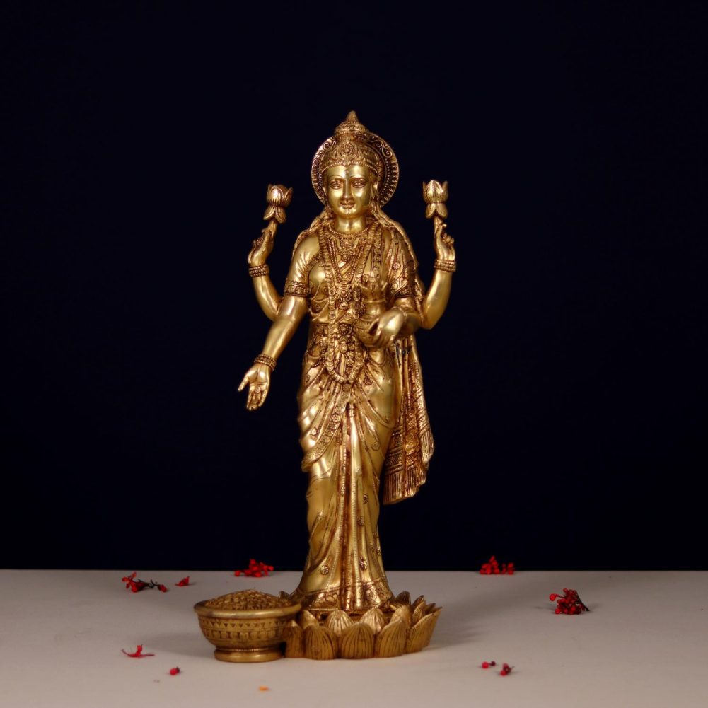 brass goddess lakshmi idol height 24 inches