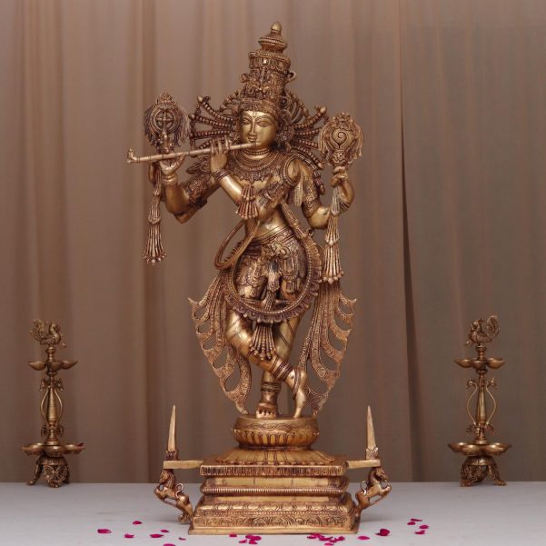 large size brass krishna idol