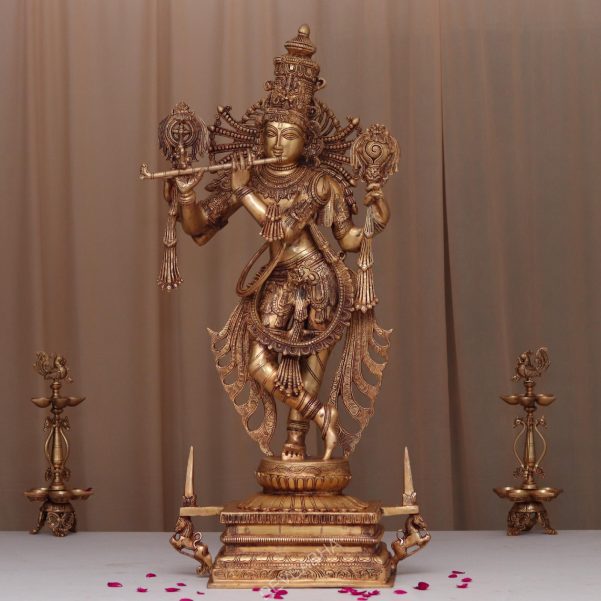 large size brass krishna idol