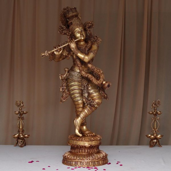 large size brass lord krishna idol