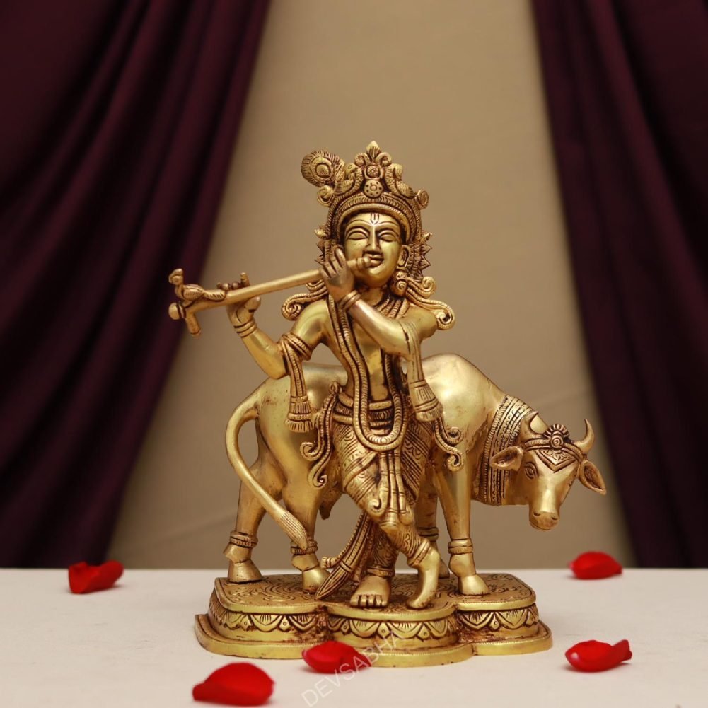 brass lord krishna idol
