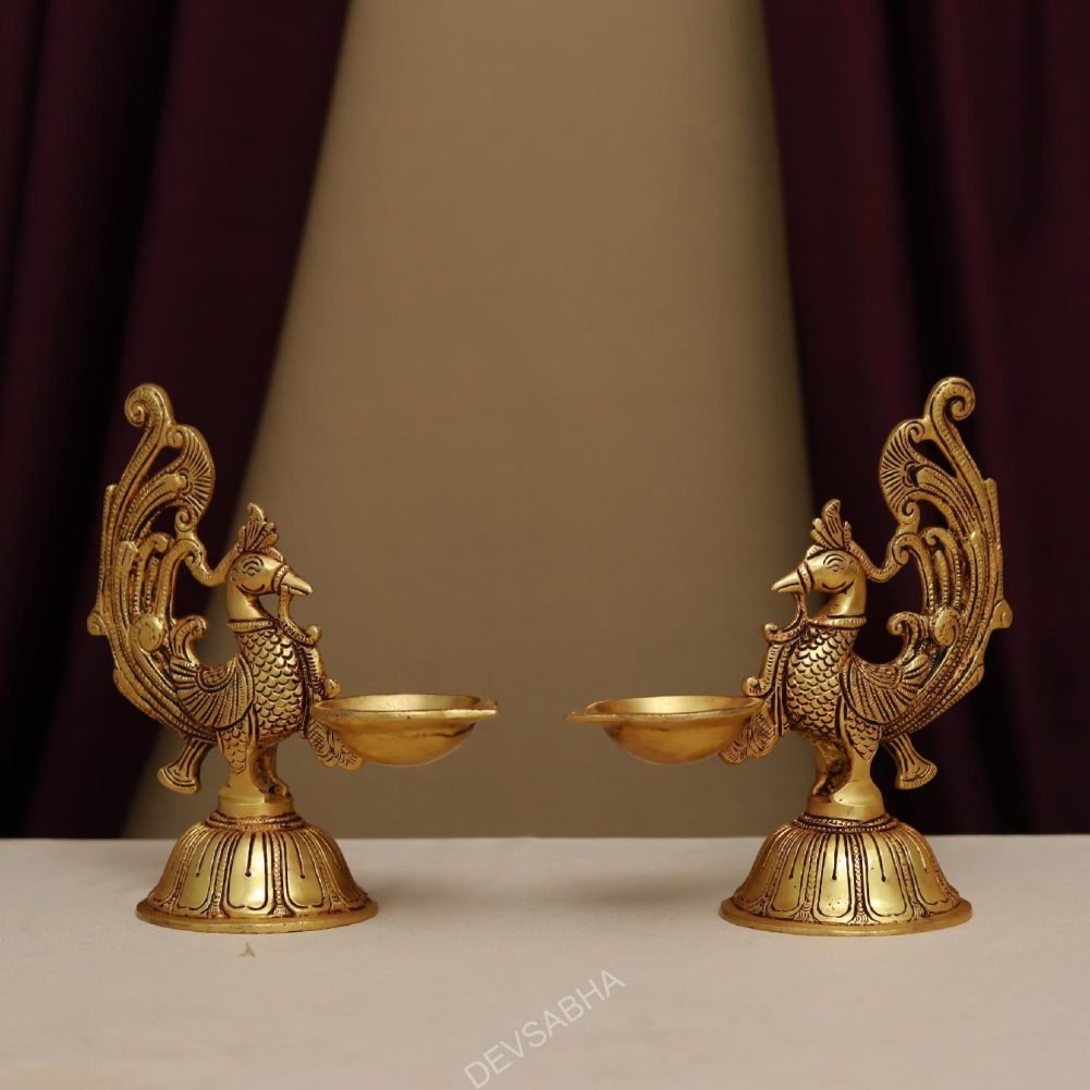 brass peacock lamp pair