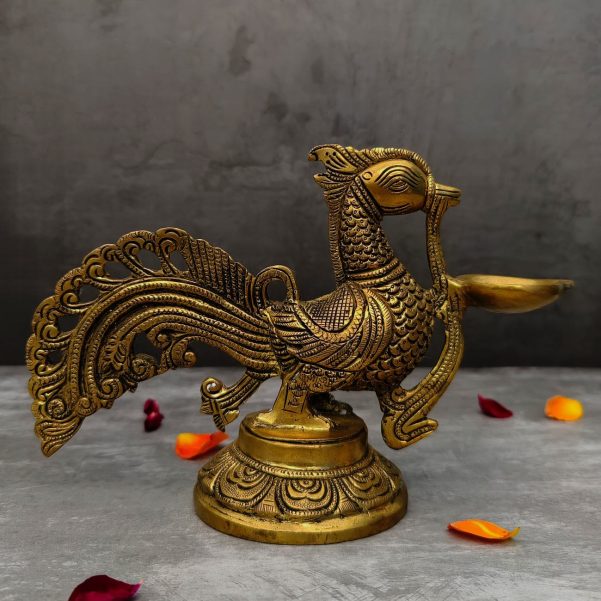 brass single petal peacock diya height 6 inch