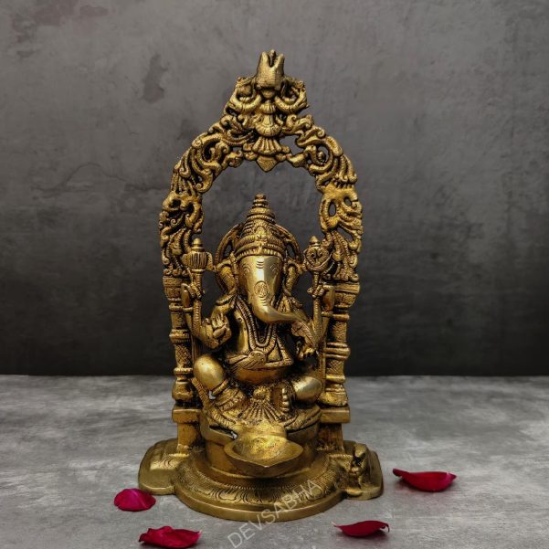 brass diya with brass ganesh idol height 8.9 inch
