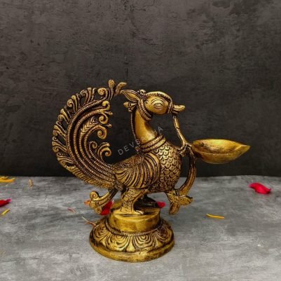 brass peacock diya height 6 inch