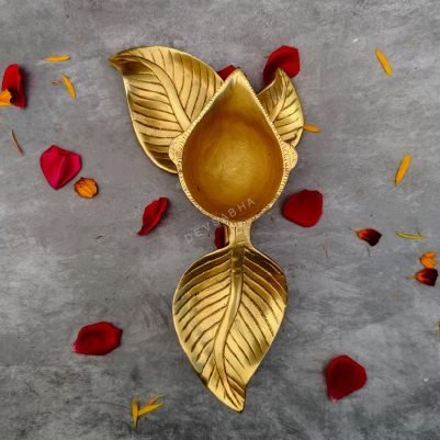 brass leaf diya length 9.5 inch