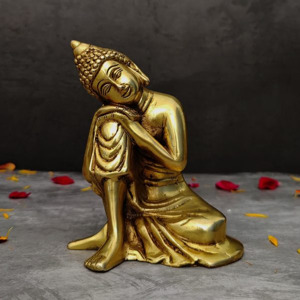 brass relaxing buddha statue height 5.5 inch
