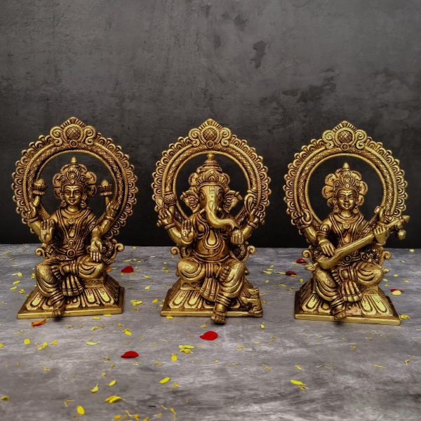 brass ganesha laxmi saraswati set height 9.5 inch
