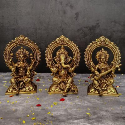 brass ganesha laxmi saraswati set height 9.5 inch