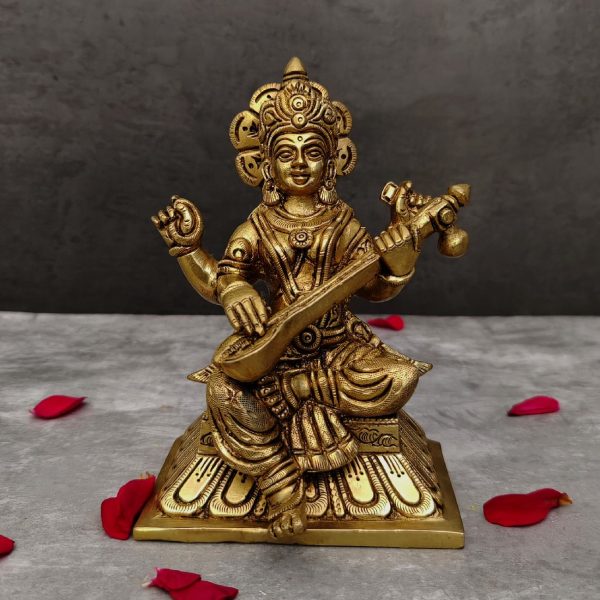 brass saraswati idol height 6 inch