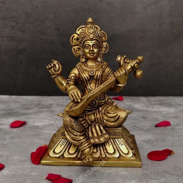 brass saraswati idol height 6 inch