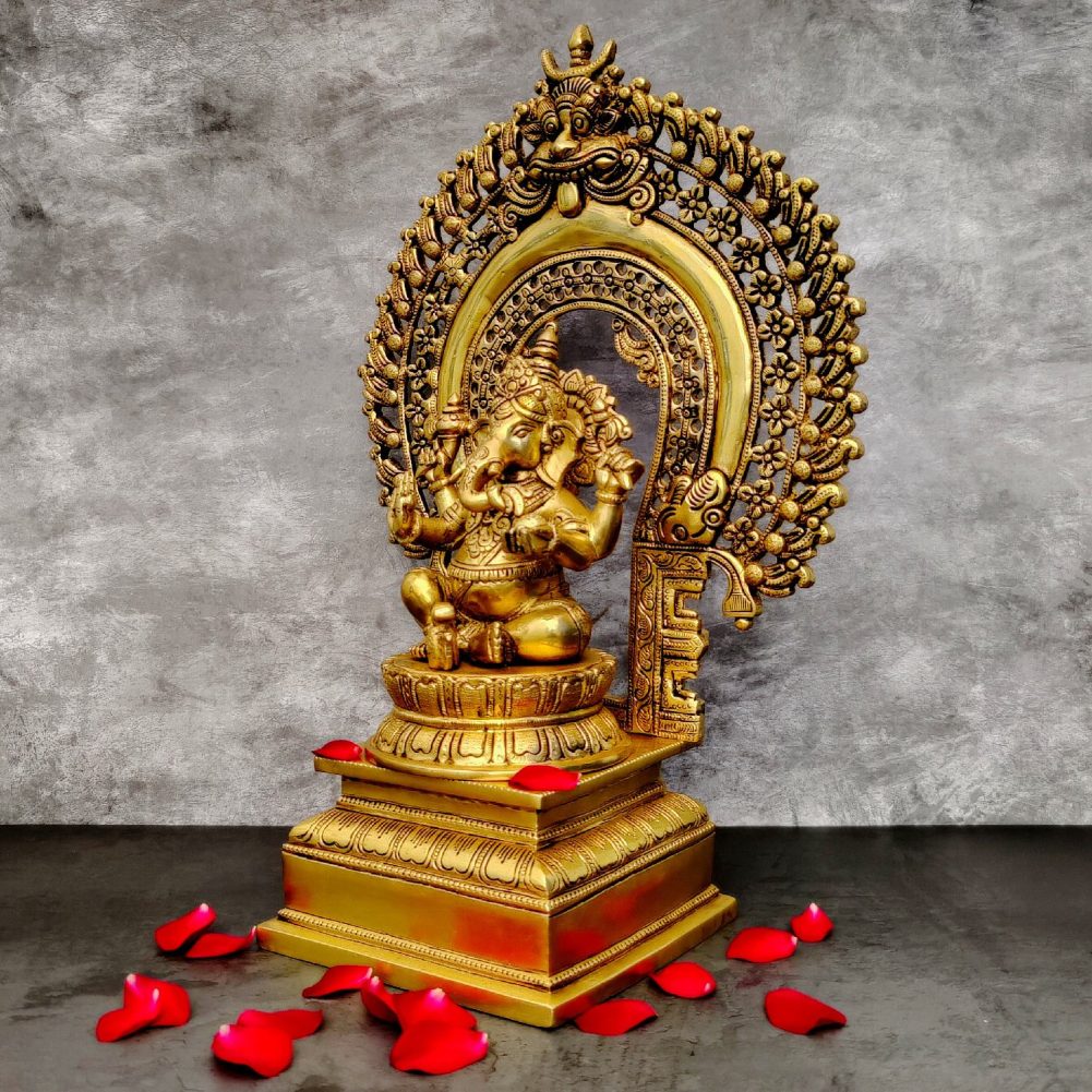 brass ganesha murti sitting on singhasan height 19 inch