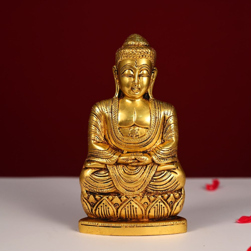 golden color brass buddha statue height 8 inch