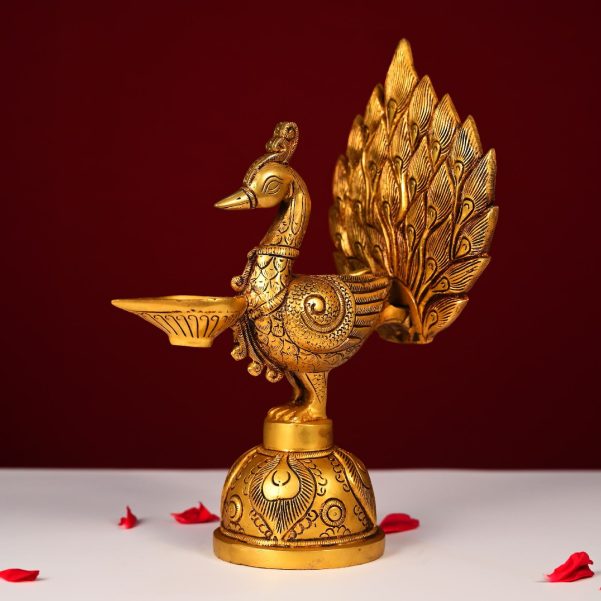 brass peacock diya height 12.5 inch