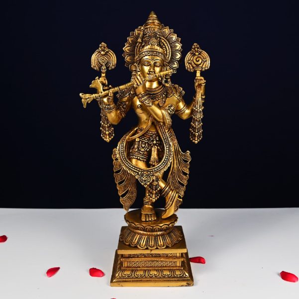 brass krishna idol height 19.5 inch