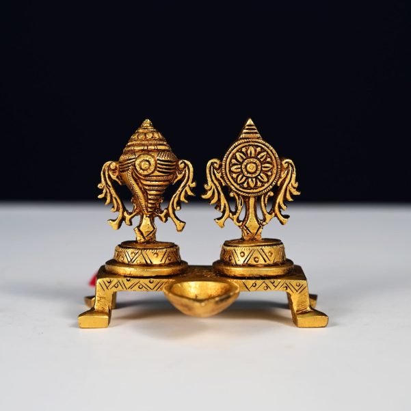 brass sankha chakra lamp set height 3 inch