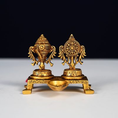 brass sankha chakra lamp set height 3 inch