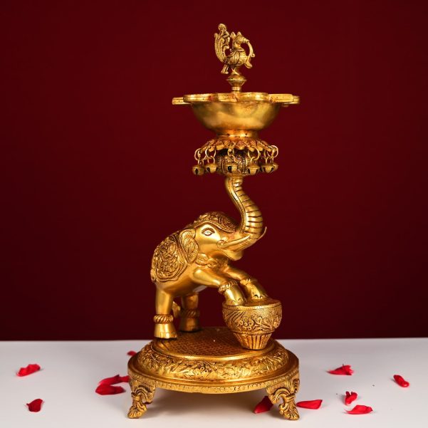 brass elephant peacock diya height 18 inches